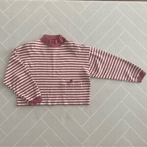 Vintage)IZOD Pink Striped Half Mock Neck Cropped Sweatshirt Women’s Size L